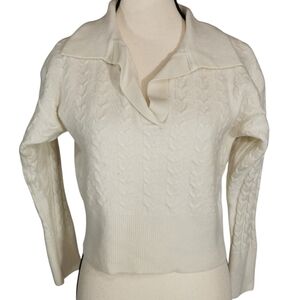 Max Studio Ivory Cable Knit Merino Wool Cropped Sweater Size M